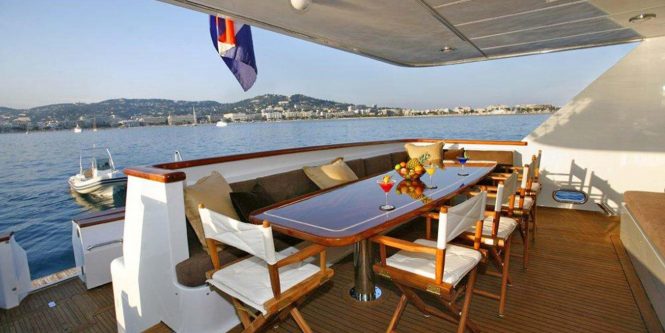 Aft deck with a dining table