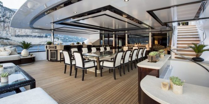 Aft deck with a huge al fresco dining table