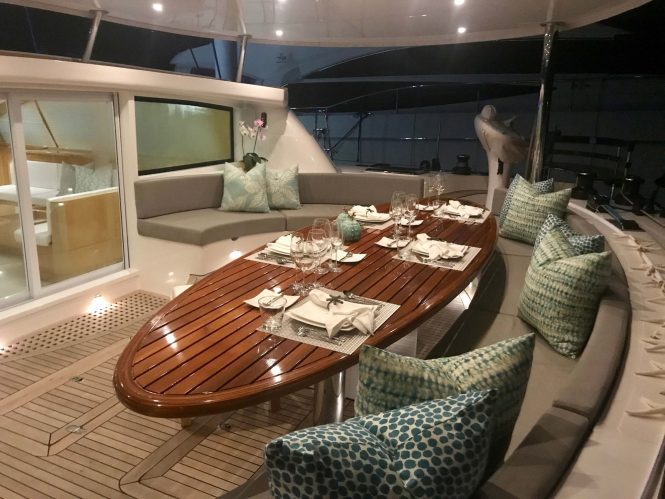 Aft deck with a large dining table
