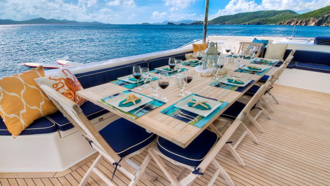 Fabulous aft deck with a dining table for al fresco meals