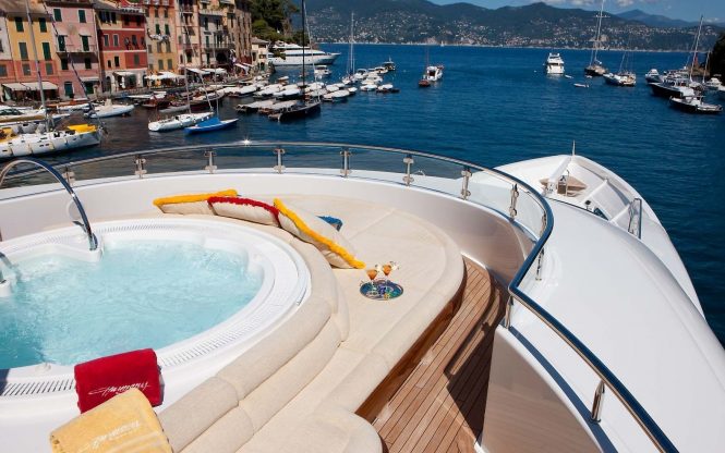 Forward deck area with Jacuzzi and sun pads