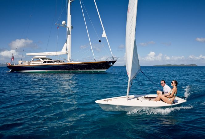 MARAE offers a range of water toys and amenities including a dinghy