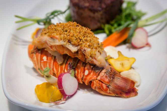 Steak Lobster Tail prepared by the personal Chef on board