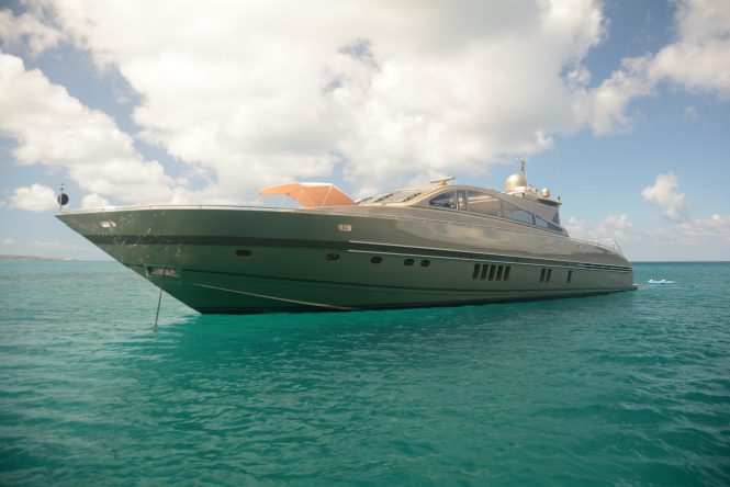 Tender To motor yacht anchored in the Caribbean