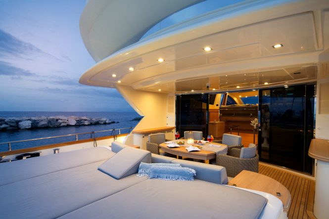 aft deck seating and sunbathing area