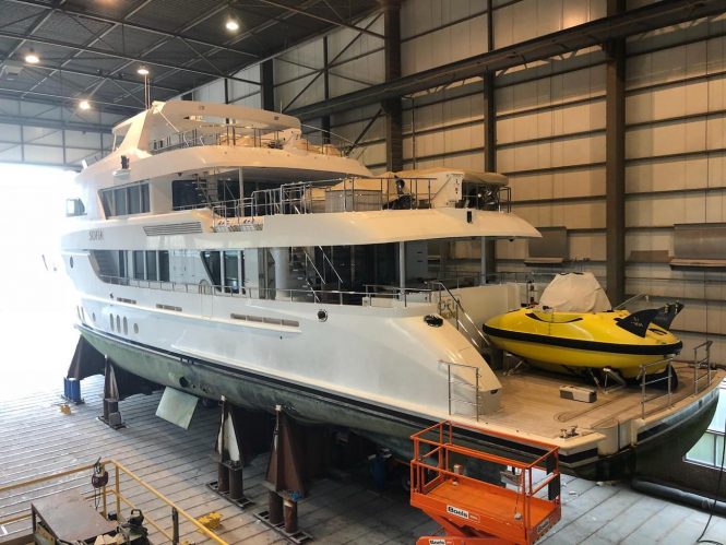 42m SOFIA in the shed at Moonen Yachts