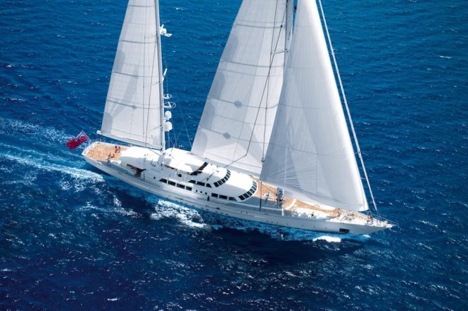 Aerial view of the sailing yacht Spirit of the C's