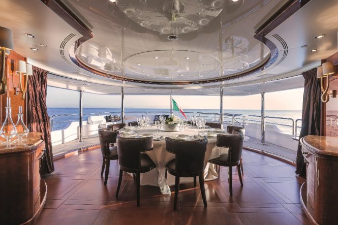 Aft deck dining option with elegant table set up