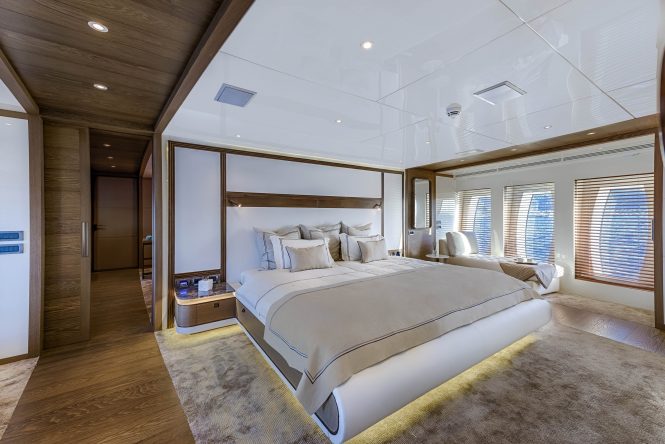 Spacious master stateroom with huge windows