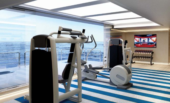 Well-equipped gym with amazing views for a great workout on the superyacht
