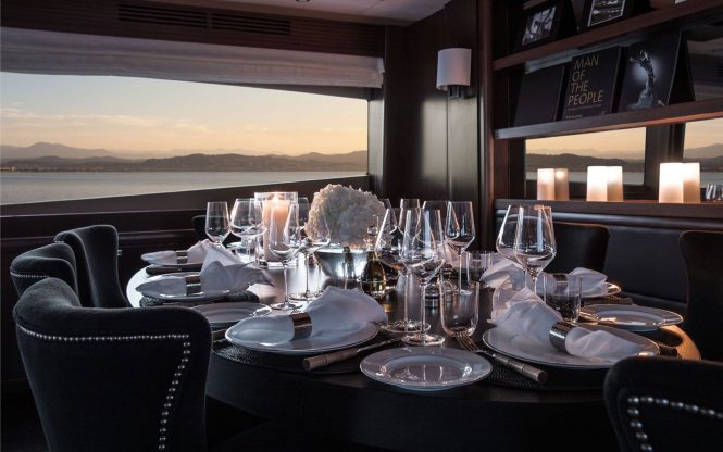 Elegant dining set up for delicious dinners on board