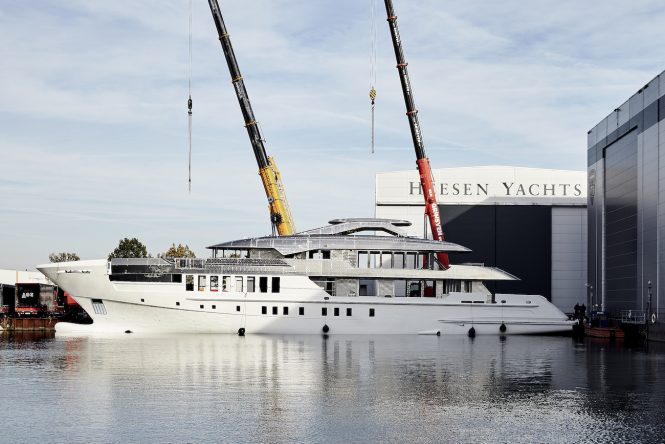 Joining of hull and superstructure of superyacht project Castor at Heesen Yachts - Photo © Heesen