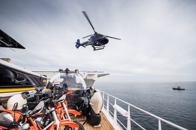 Submarine, motorbikes and helicopter