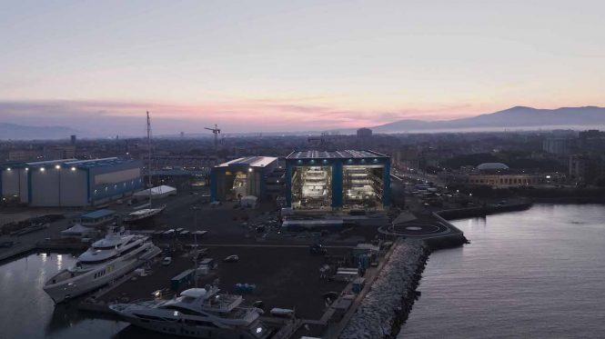 Benetti shipyard in Livorno - two giga yachts under construction