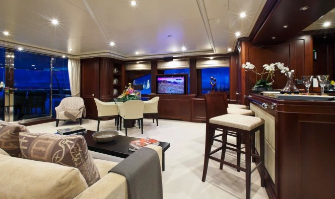 Saloon with bar and seating area