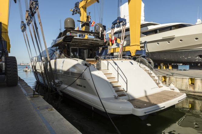 Motor yacht Mangusta 110 hull 4 touches water for the first time