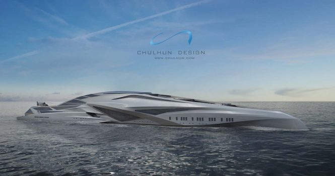 Profile of the 229m mega yacht concept VALKYRIE © Chalhun Design
