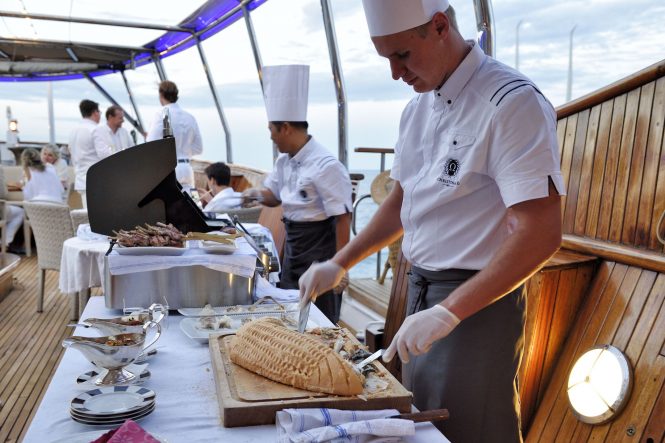 A luxury event aboard Christina O offering delicious dishes made by the professional on board Chef