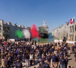 Benetti 108m Superyacht FB275 hits water in Italy