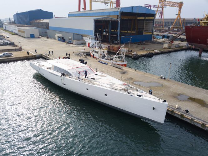 E-Volution sailing yacht at Perini Navi in Turkey to be moved to Viareggio for completion