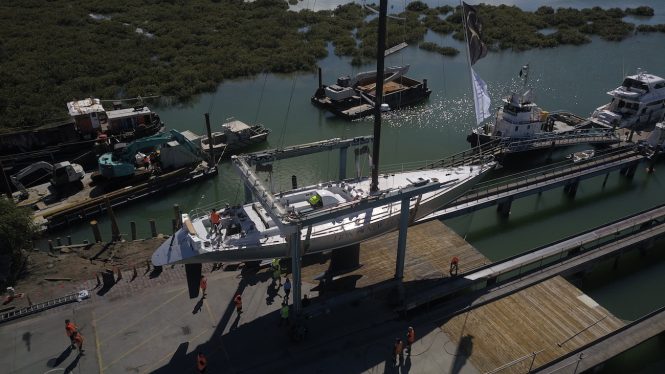 Lion New Zealand about to hit water after her refit