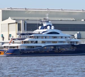 Pre-delivery drone video and photos of 111m Lurssen Mega Yacht TIS