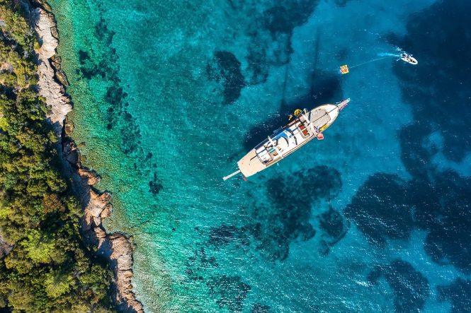 Aerial view of the sailing yacht DOUBLE EAGLE