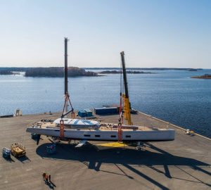 Baltic 142 Custom sailing yacht CANOVA getting ready to hit water