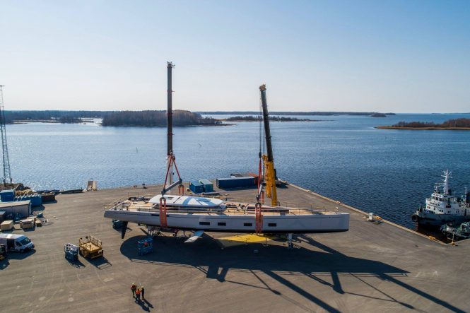 Baltic 142 Canova yacht getting ready for launch - Photo © Baltic Yachts.