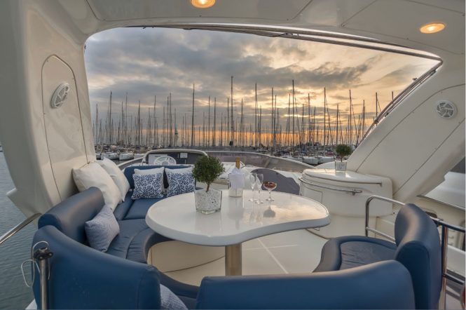 Flybridge offering great space to relax and socialise