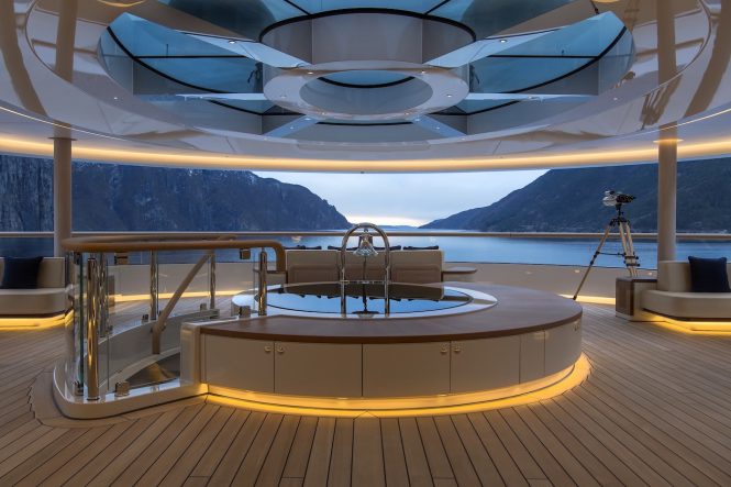 FLYING FOX - Observation lounge twilight ╕Photo ©  Imperial Yachts