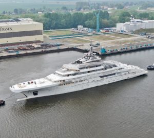 140m+ Superyacht OPUS - Project REDWOOD by Lurssen moved to reconstructed floating dock