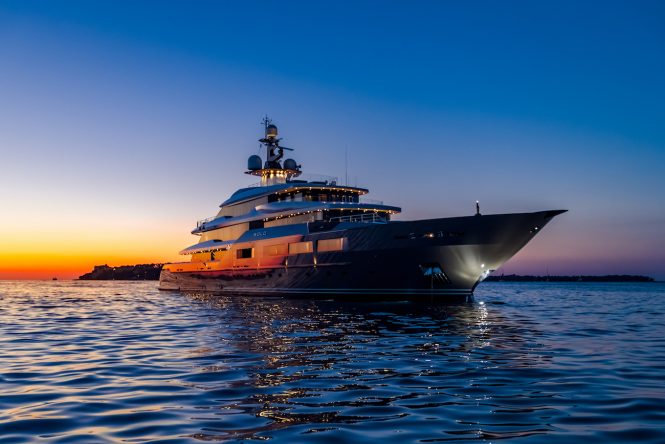 SOLO superyacht at sunset