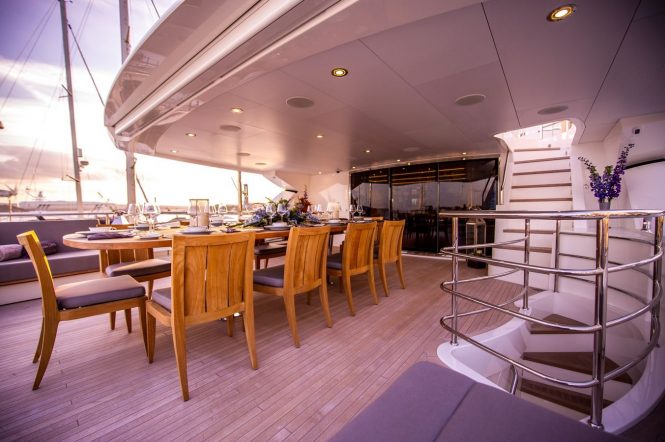 Aft deck dining in the sunset