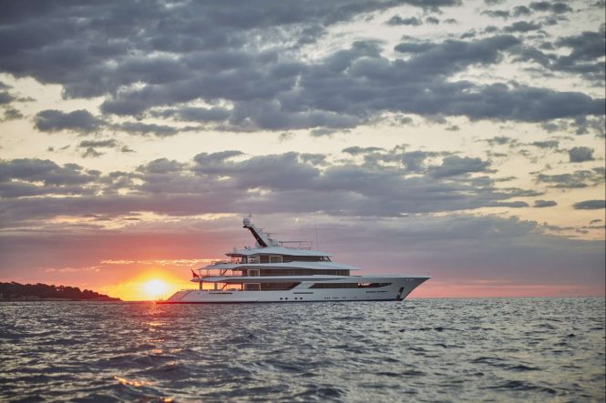 Yacht JOY during sunset - Copyright Feadship