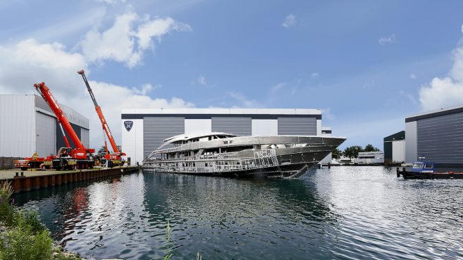 Superstructure and hull joined at Hessen Yachts - Project Aquamarine