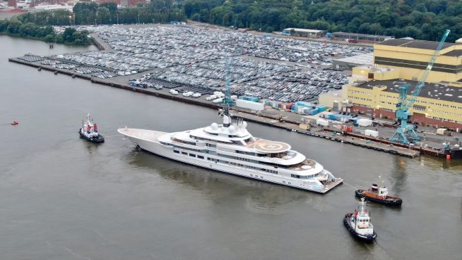 superyacht project Lightning launched and leaving shed - Photo © DrDuu