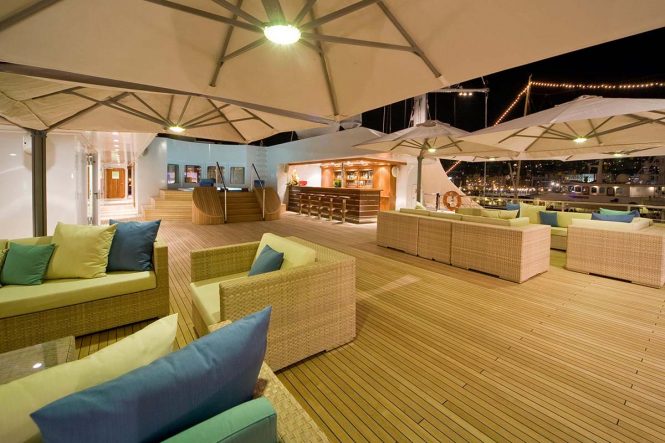 Fantastic deck areas accommodating large groups of charter guests