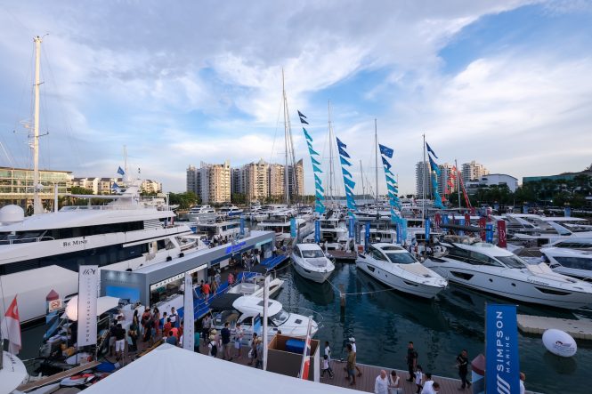 Singapore Yacht Show - superyacht Be Mine on the left