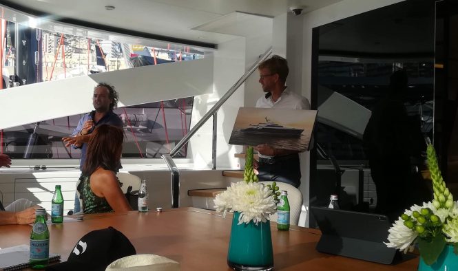 Vripack's Marnix J. Hoekstra and Bart M. Bouwhuis presenting new 55m steel motor yacht for Alia Yachts on board M/Y SAMURAI - Photo © CharterWorld