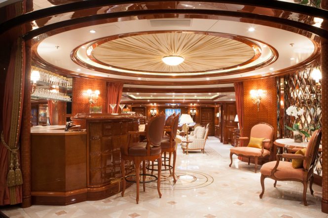 Main saloon with classic interior design and beautiful woodwork