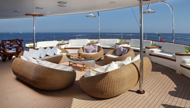 Plenty of outdoor relaxation areas throughout the yacht