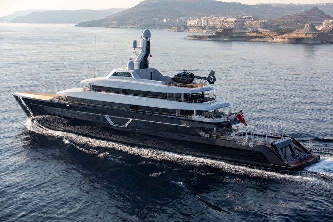 Running shot of LONIAN yacht with helicopter on board - Photo © Feadship