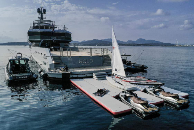 Swim platform with water toys to use during charter