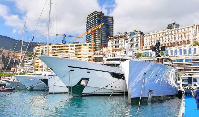 Yachts on display at MYS - SYZYGY on the right - Photo © CharterWorld