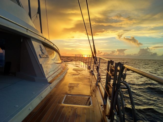 Beautiful sunset viewed from aboard the Namaste yacht