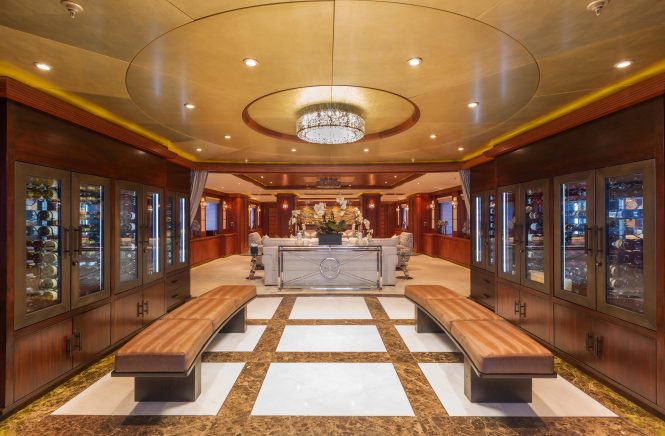 Entrance to the saloon with wine coolers both sides