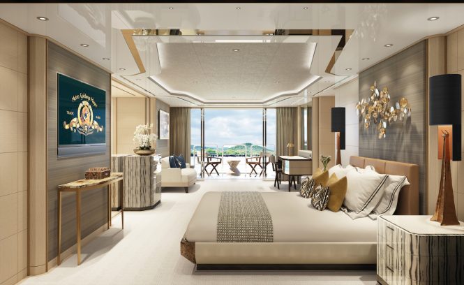 Expansive master suite with balcony