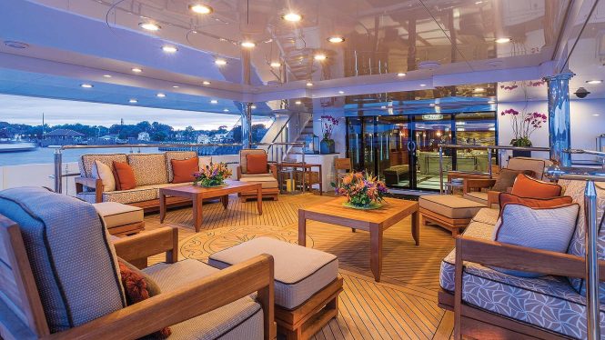 Stylish aft deck with beautiful seating arrangement