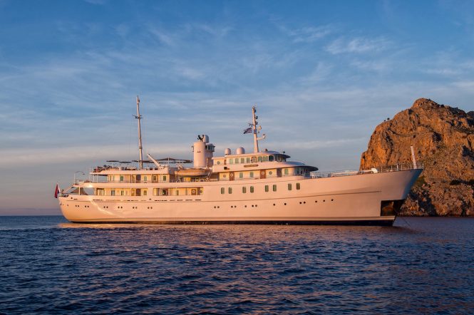 Classic charter yacht SHERAKHAN at sunset